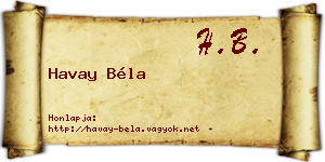 Havay Béla névjegykártya